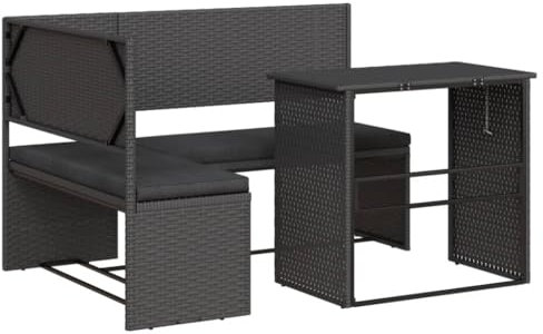 vidaXL Gartensofa, Sofa in L-Form mit Klapptisch Kissen, Sitzgruppe Lounge Couch für Terrasse Garten, Gartenmöbel Ecksofa, Schwarz Poly Rattan