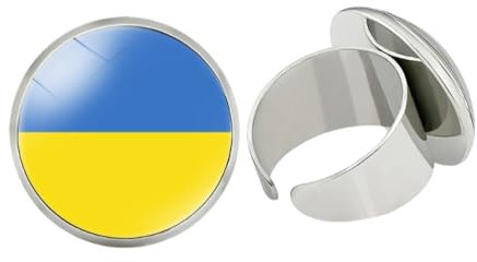 GONMFKM Modische Knuckle-Ringe Mit Ukraine-Flagge – Retro-Vintage-Glas, Runder Charm, Öffnende Fingerringe, Stapelbare Ringe Für Damen Und Herren, Unisex, Verstellbare Bandringe, Schmuck, Geschenke,