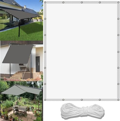 Tenda a Vela Impermeabile 1.5 x 2 m Impermeabile Panno Ombreggiante con Occhielli Protezione Raggi UV HDPE Tela Occultante per Spiaggia Serra Giardino, Bianco