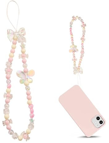 1 Pcs Mobile Phone Charm Cute Beaded Phone Strap Cell Phone Straps Charms, Butterfly Phone Hand Lanyard, Anti-Lost Universal Wrist Rope Chain Fashion Ladies Mobile Phone Shell Phone Charms(Pink)
