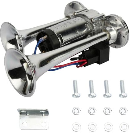 150DB Super Loud Car Horn,12V Dual Electric Air Horns Kit for Vehicles - With Compressor, Applicable for Cars, SUVs, Trucks, Boats (Silver)