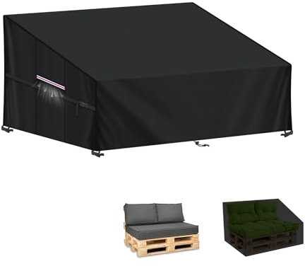 LAMUNI Palettenmöbel Abdeckung Wasserdicht Palettenbank Abdeckhaube für Tiefes 2-Sitzer Paletten Sofabezug, 420D Oxford Palettensofa Schutzhülle für Gartensofa Loungesofa Abdeckplane, 138x99x80/40cm