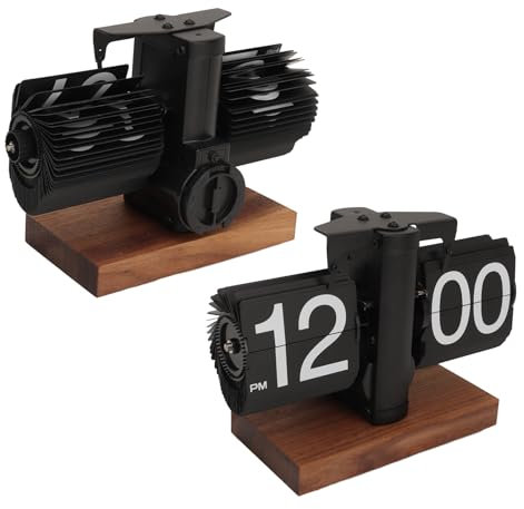 BONKZEBU Digitale Flip-Down-Uhr, Knopfverstellung, Glatte Kanten, Flip-Down-Uhr, Zarte, Zarte Flip-Schreibtischuhr, für Zuhause, Zimmer, Büro, ation, Edelstahl (Schwarz)