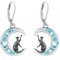 Eusense Katze Mond Ohrringe 925 Sterling Silber mit Türkis Katze Ohrringe Dangle Drop Ohrringe Schmuck Geschenk für Katzenliebhaber Damen Frauen Mädchen
