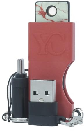 Zubehör-Kit für Yubikey 5 und Security Key: YubiCase Schutzetui, USB-Adapter, Sticker - Komplett-Set für Ihre YubiKey (YubiKey Nicht enthalten) (Rot)
