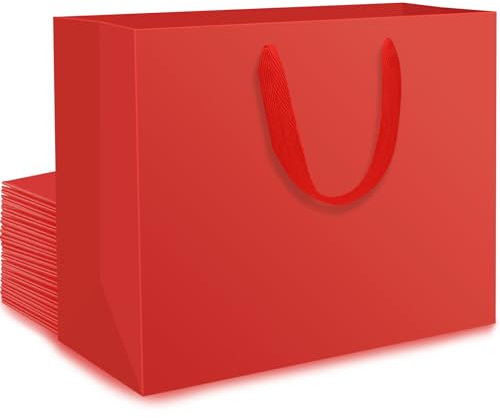 EUSOAR Papiertüten Rot - 20 Stück Geschenktaschen Stabil M 27x8x21cm - 230GSM Papier Geschenktüten mit Henkel - Red Paper Gift Bags - Papiertaschen Rot für Jahrestag Weihnachten