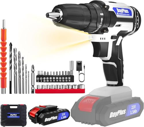 21V Cordless Drill,Electric Screwdriver Set,45Nm Cordless Combi Drill with 25+1 Torque Setting,29PCS Accessories,2 Variable Speed, LED Work Light,Home and Garden DIY Project Kit