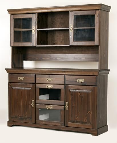 clever-moebel Buffet, Sideboard, Kommode aus Kiefernholz, Küchen-Schrank, Anrichte (Dunkelbraun)