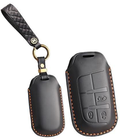 KUNIO Coque de protection en cuir pour clé de voiture Jeep Renegade Compass Grand Cherokee pour Dodge, Fiat 500X, Ducato, Tipo, Cross, protection faite à la main, porte-clés Keyless 3 boutons, noir