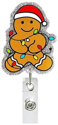 GGDECA Porte-badge en forme de bonhomme en pain d'épices avec pince crocodile en acrylique pour infirmière, bureau, femme et homme