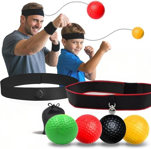 Asdsed Boxing Reflexball Set, 4 Bälle + 2 Stirnbänder | Perfekt für Reflex-, Reaktions- & Auge-Hand-Koordinationstraining