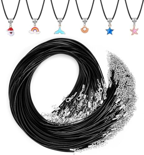 Cjkoonsa 10 Pcs Waxed Necklace Cord, 1.5mm Adjustable Necklace String with Lobster Clasp for DIY Jewelry Making, Necklaces and Bracelets, Durable and Easy to Use (Black)