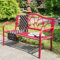 DYUNCZ 51/130 cm Rote Gartenbank, Parkbank aus Metall, Außenbänke mit Rückenlehne und Armlehnen mit Vogelmuster, Pulverbeschichteter Metallrahmen, Wetterfest, for Veranda, Rasen