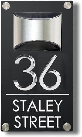 House Numbers Plaques Solar House Number with Solar Light Door Signs Door Number Plaques for Wall Led Doors Numbers for Outside Laser Cut Double Layer(Design 2)