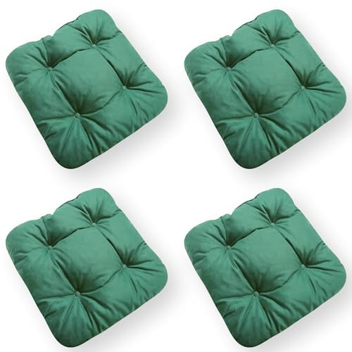 4L Textil 4er Set Stuhlkissen mit Bändern Indoor & Outdoor Sitzkissen 45x45 Gartenstuhlauflagen Sitzauflagen Bodenkissen 40x40 (Grün, 4er Set | 40x40 cm)