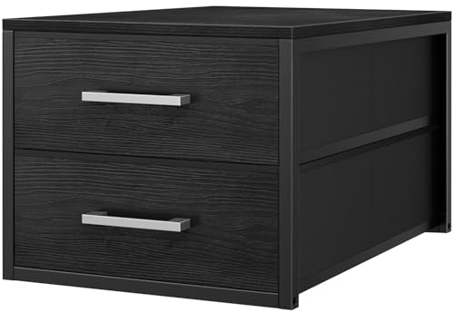 BOLUO Stapelbare Schubladen, schmaler Schrank-Organizer und Aufbewahrung, Stoff, schwarz, 2 Schubladen, Kommode für Schlafzimmer, modern