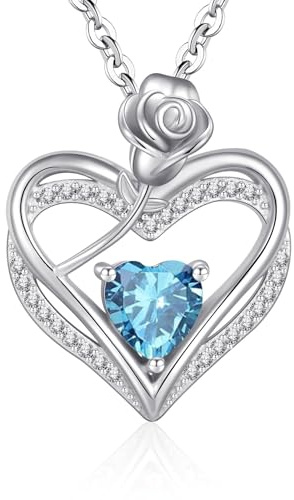 Halskette Damen Silber 925 Anhänger Herzkette Rose Blume Geburtsstein Kette