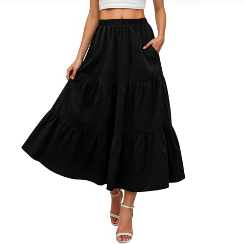 Neteson Rock Damen Lang Hohe Taille Skirt Sommer Maxirock A-Line Strandrock
