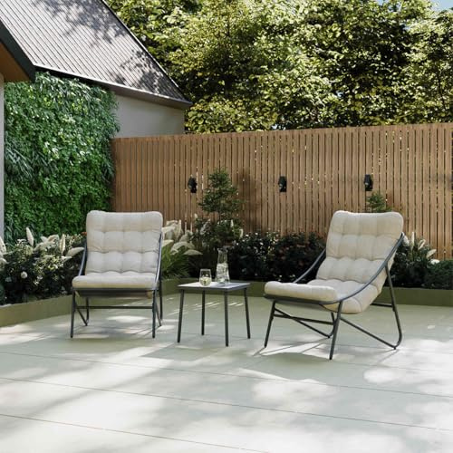 CHARLES BENTLEY Bistro Set, Steel, Comfy, Weather Resistant, UV Protected, Anthracite Frame, Oatmeal coloured Cushions, Deep Filled coloured Cushions, Luxury, Durable, Outdoor, 2 Chairs, 1 Table