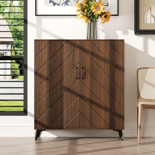 Caldion Buffet de Cuisine avec 2 Portes Sideboard Marron Armoire de Rangement avec 2 Portes Commode Buffet 100 x 38 x 115 cm Poignée en métal Noir pour Cuisine Salon