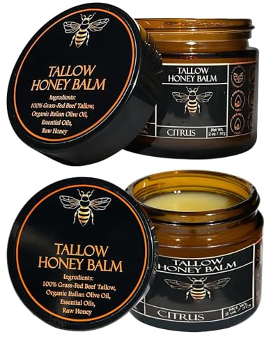 Tallow and Honey Balm, 2 PCS Tallow Face Cream, Moisturising Cream for Soft, Smooth Skin Handcrafted Easily Absorbed Non-greasy for All Skin Types (57g)