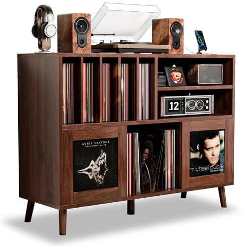 XL Record Player Stand with Sliding Doors,500+ Vinyl Record Storage Cabinet