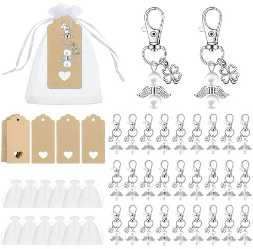 Lyhsens 30 Stück Schutzengel Anhänger mit Organzabeutel & Kraftpapier | 30 Schutzengel Gastgeschenke mit Anhänger, Organzabeutel und Kraftpapier-Etiketten für Taufe, Hochzeit & Kommunion