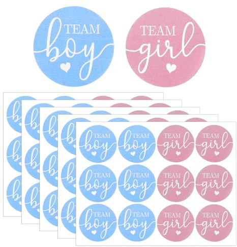 Shimmeroo 60Pcs Gender Reveal Stickers,Team Boy or Girl Labels Stickers Gender Reveal Decoration Ideas Party Supplies(Pink,Blue)