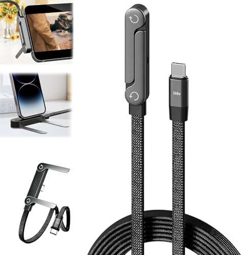 magimagi 2 in 1 Ladekabel mit Ständer, 240W Schnellladekabel mit Unsichtbarer Halterung und Ständer, 1,5 m, für Smartphones, Tablets, Laptops und Gaming-Geräte