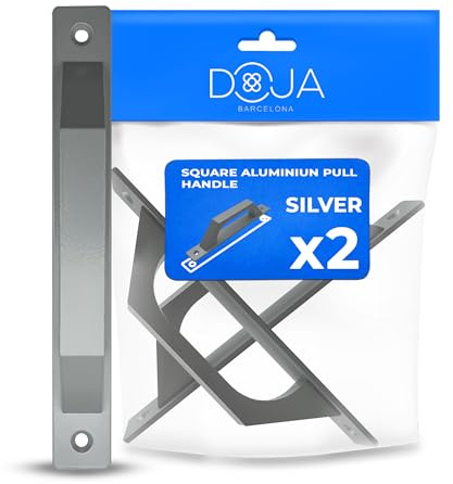DOJA Barcelona Tirador Aluminio Plata Placa - Pack 2 - Tirador Puerta Corredera para Interior y Exterior, Manillas Puertas Interior, Diseño Ergonómico Funcional, Maneta Metal Resistente Plata