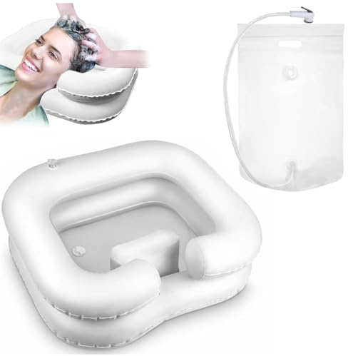 Haarwaschbecken für Bettlägerige, Aufblasbares Haarwaschbecken mit Ablaufschlauch, Duschkopf und Wassersack, Mobiles Waschbecken, Haare Waschen im Bett für Schwangere und Verletzte