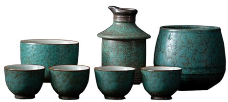 Cherrii Ensemble de saké japonais en céramique, ensemble 7 tasses à japonaises avec réchaud, chauffe-vin rétro, tasse bouteille, pot chaud for service et froid, accessoires for la maison
