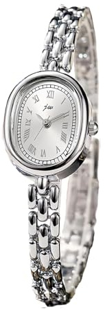 Zeruye Kleine Ovale Damenuhr, Ultra Dünn, Analog, Verstellbares Armband, Römische Ziffern, Elegante Kleiduhr (Silver)
