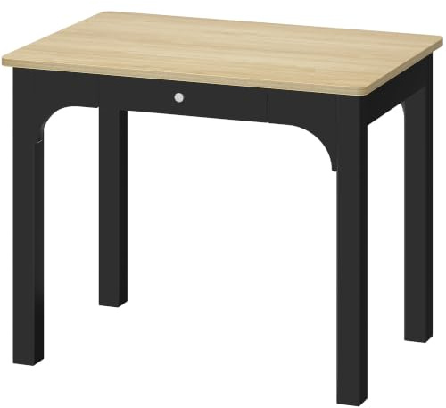 Hzuaneri Esstisch in Holzoptik, 50 x 80 x 75 cm, Schwarz | Küchentisch Mit Schubladen,Beine Aus Massivholz,Platz Für 4 Personen,Geeignet Für Esszimmer,Küchen Und Kleine Räume,KT10004X