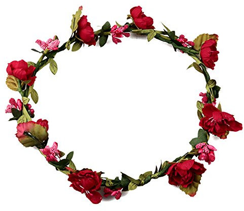 Butterme Damen Mädchen Blumen Stirnband Haarband Kopfband Krone Boho Blumenhaar Dekoration für Garland Wedding Festival Party Travel (Rot)