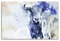 Paul Sinus Art Bild Leinwand 120x80cm Mächtiger Stierkopf in Blautönen mit Kalligraphie