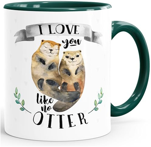 MoonWorks Kaffee-Tasse Otter Pärchen I love you like no otter Geschenk Liebe Spruch Teetasse Keramiktasse Gruen-grau unisize