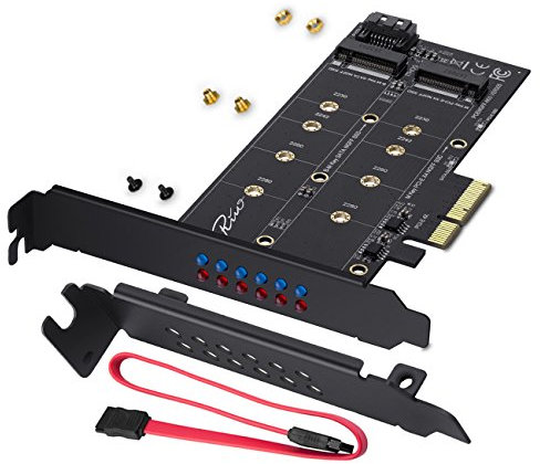 Rivo Dual M.2 SATA III and M2 NVME to PCIe 3.0 X4 Adapter Card - Add M.2 SSD Devices to PC or Motherboard, Supports 1 M.2 SATA III (B Key) SSD and Second M.2 PCIe 3.0 SSD (M-Key)
