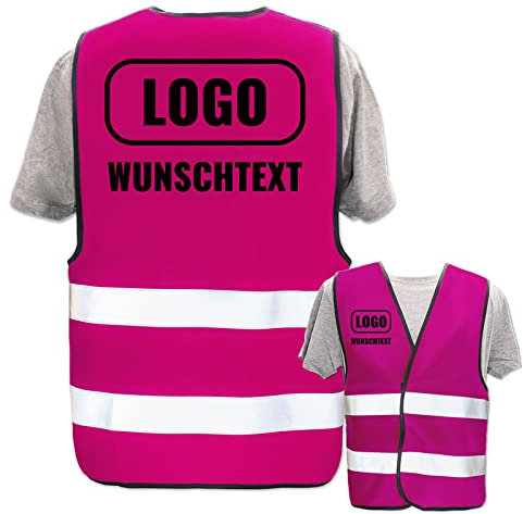 PixiPrints.com Warnweste mit eigenem Aufdruck * Druck: Rücken + Front/Standard-Druck, Farbe & Größe: Pink XL/XXL * Selbst gestalten mit Name Text Bild Logo