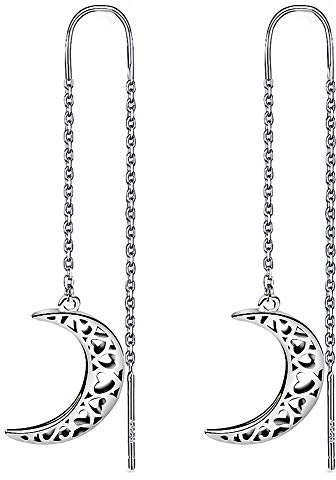 Meyiert - Orecchini da donna in argento Sterling 925 a forma di mezzaluna crepuscolare, a forma di ago e Argento, colore: bianco, cod. ME-E100079