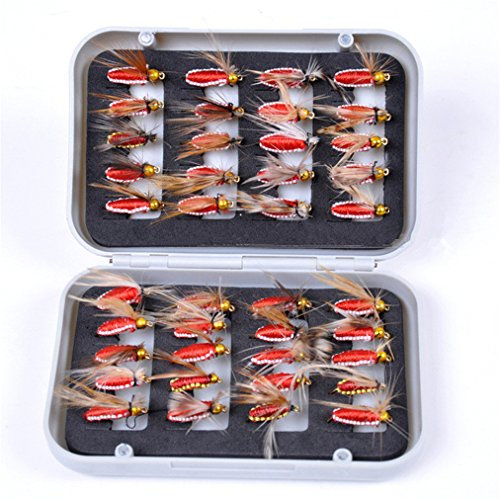 CHSEEO 40 Stück Angel-Fliegen Kunstköder Set Angel-Köder Fliegen Forellenköder Fliegen Fischen Köder Haken Perfekt zum Zander Angeln Barsch Forelle Dorsch Angelzubehör Angelset #3