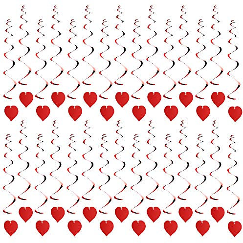 Dadabig 30 PCS Deckenhänger mit Herzen, Spiral Girlanden mit Herzen, Rote Herz Dekoration zum Aufhängen Herz Spirale Girlande Banner für Hochzeit Geburtstag Party Valentinstag und Weihnachten Deko