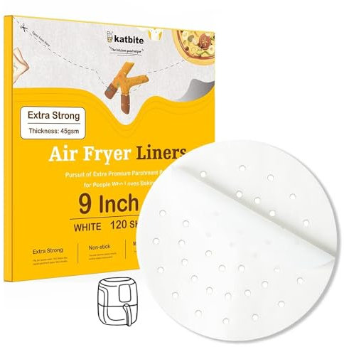 katbite Perforiert Backpapier Rund Ø 22.9 cm (9 Zoll), 120 Stück Antihaft Pergament Papier als Dim Sum Papier, Dampfgarer Papier für Heißluftfritteuse, Bambusdämpfer