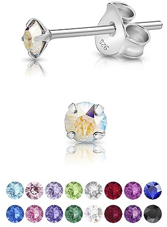 DTPsilver - * MINI * Boucles d'oreilles/Clous en Argent Fin 925 et Cristaux de Swarovski® Elements Ronds - Diamètre: 3 mm - Couleur: Aurore Boréale