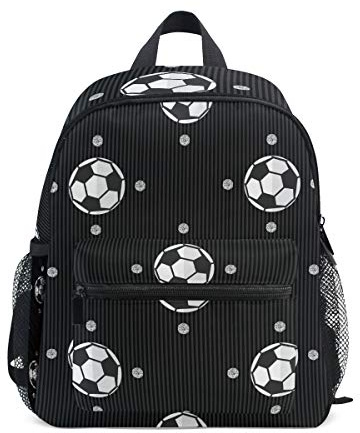Schwarz Fußball Silber Punkt Kleinkind Rucksack Kinder Leichtgewicht Büchertasche Vorschule Schülerrucksack für 1-6 Jahre die Reise Mädchen Jungs