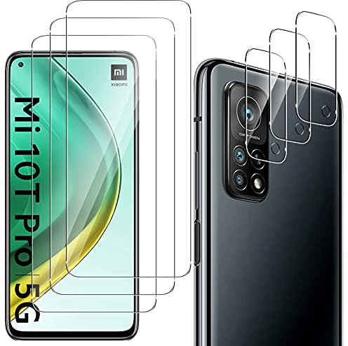 QULLOO Schutzfolie für Panzerglas für Xiaomi Mi 10T 5G / 10T Pro 5G, Displayschutzfolie [3 Stück] + Kameraschutz [3 Stück], 9H Härte Anti-Kratzen Folie