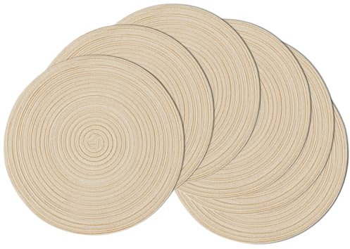 wiipara 6er Set Platzsets Rund aus Baumwolle, Geflochte Runde Tischsets Abwaschbar 38 cm, Schmutzabweisend, Hitzebeständig, Platzdeckchen Tischunterlage, Ideal für Küche, Festlichkeiten & Weihnachten