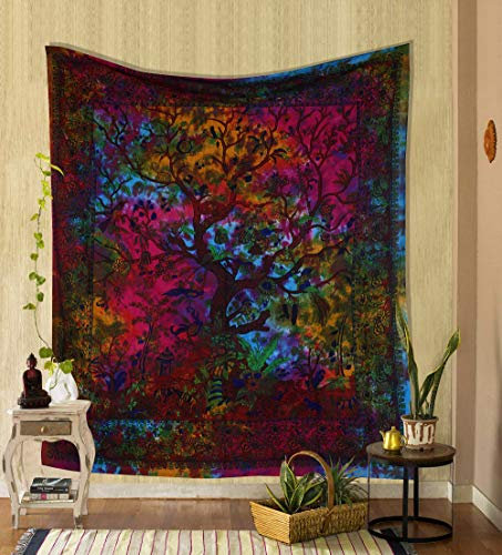 THE ART BOX Arazzo Arcobaleno Albero della Vita arazzo da Parete arazzi psichedelici indiano Cotone Regina Copriletto Picnic Piatto Parete Decorazione Soffitto Parete Arte