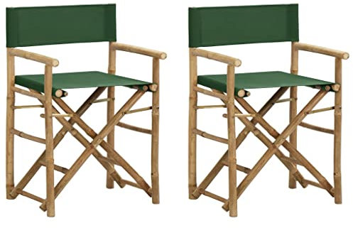 vidaXL 2X Regiestuhl Klappbar Gartenstuhl Klappstuhl Gartensessel Stuhl Sessel Faltstuhl Campingstuhl Terrassenstuhl Balkonstuhl Grün Bambus Stoff