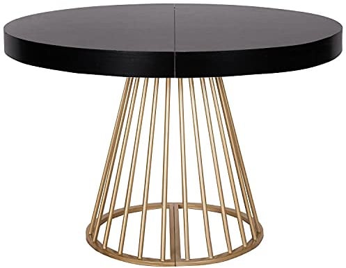 Menzzo Table Ronde Extensible SOARE Noir – 120/160 cm – Plateau Rond avec rallonge – Design Moderne 4 à 6 Personnes